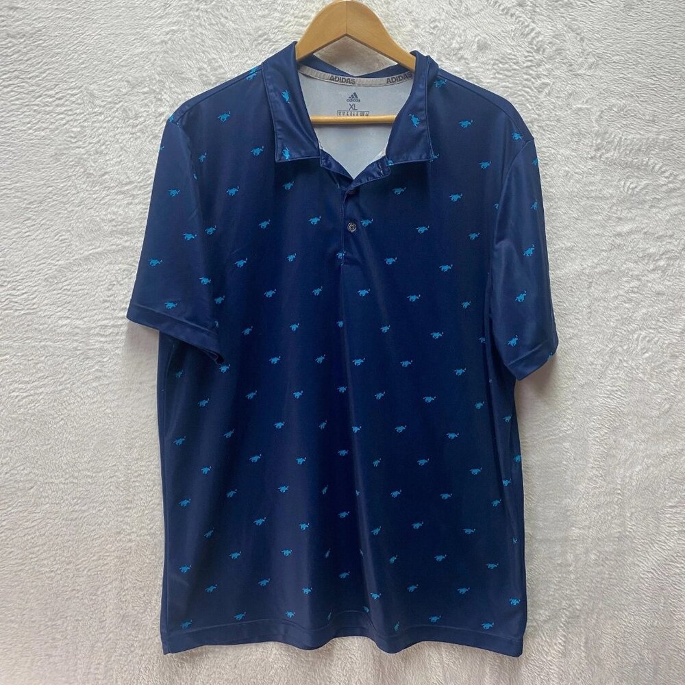 Adidas Prime Green Polo Shirt Men XL Navy Pony Print Performance Golf Athleisure
